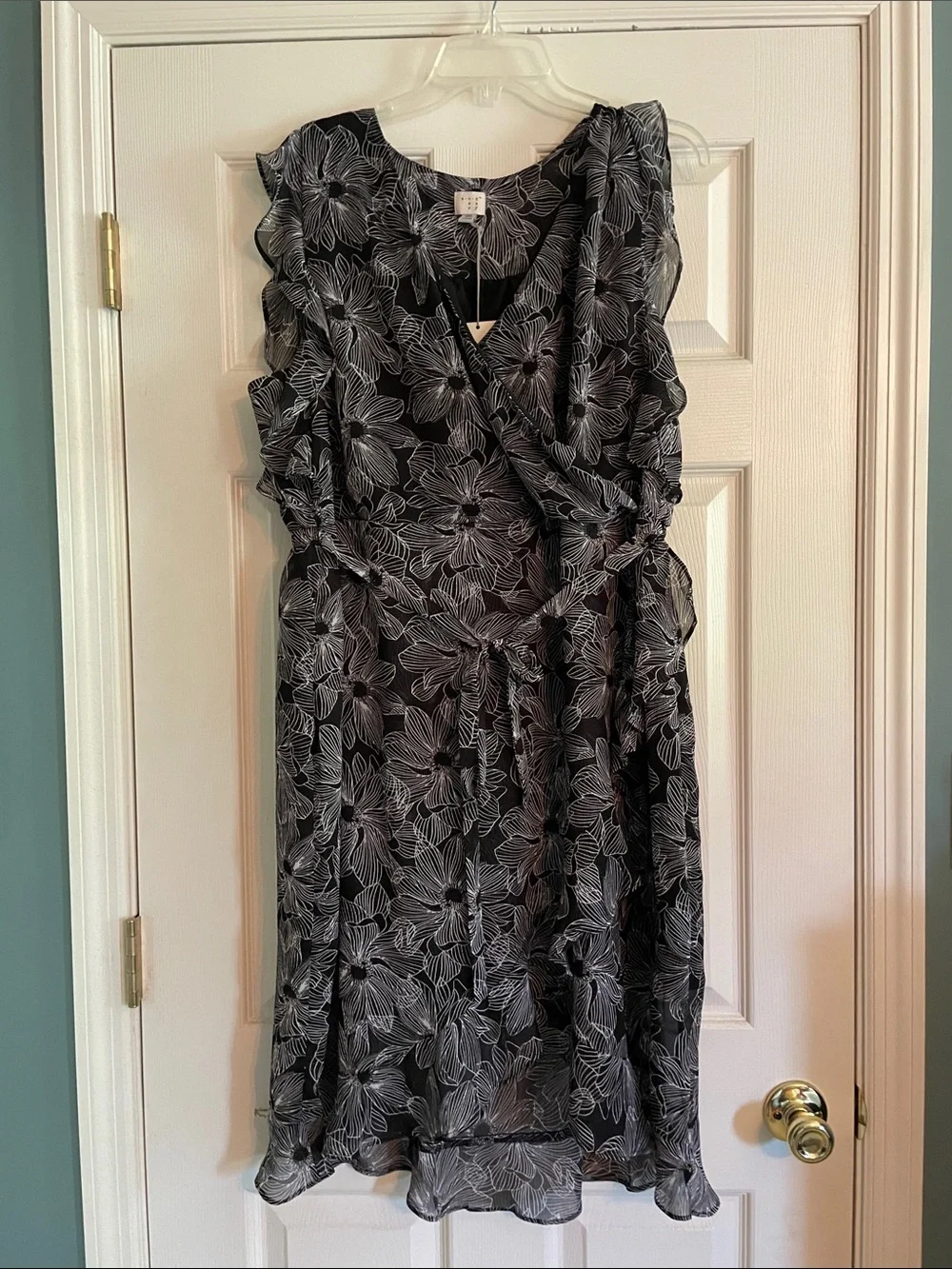 a new day Black Floral Ruffle Faux Wrap Dress XXL NWT